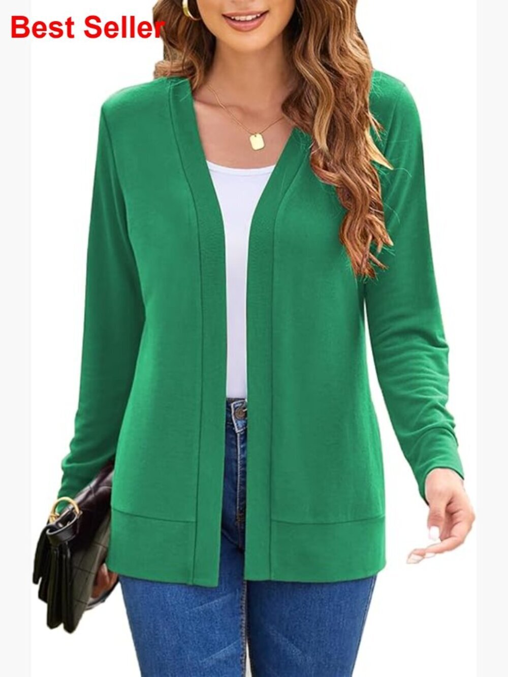 Lightweight Long Sleeve Cardigan, Polyester Blend Spandex, Open Front